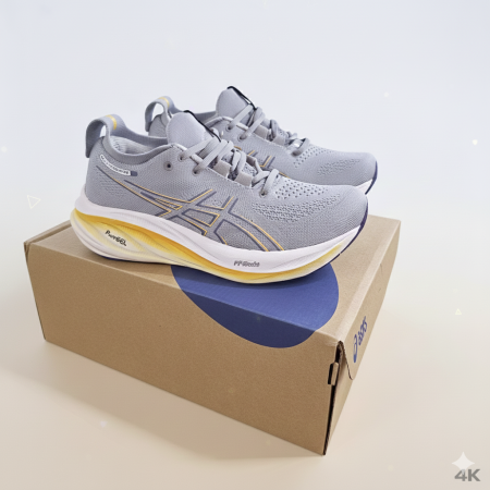 Asics Gel-Nimbus 26 Running Shoes , Sports Shoes grey and orange color נעלי ריצה אסיקס ג'ל-נימבוס 26, אפורות וכתומות