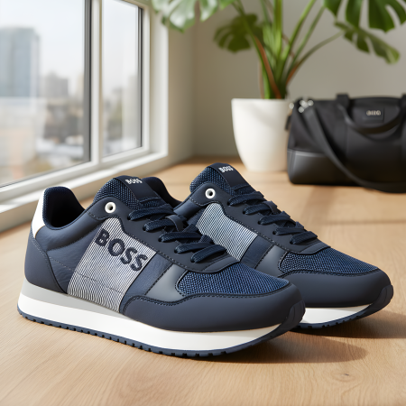 נעלי גברים של הוגו בוס בצבע כחול כהה ייחודי Hugo Boss men's shoes in a unique navy blue color