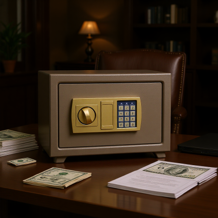 כספת 25 אינץ' בצבע זהב ייחודי, חזקה ועמידה, פועלת באמצעות קוד סודי, מגיעה עם מפתח, מרווחת ויפה.